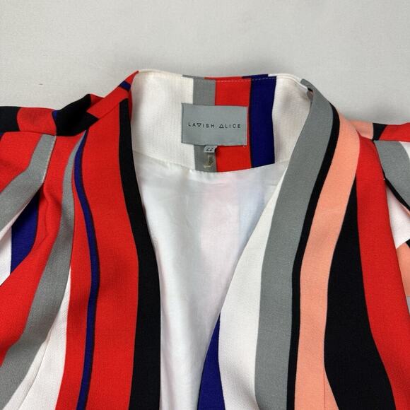 Lindsay Lohan x Lavish Alice Multistripe Print Collarless Cape Blazer Sz 22 Plus - Picture 5 of 12